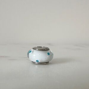 Pandora White with Blue Dots Murano Glass Charm